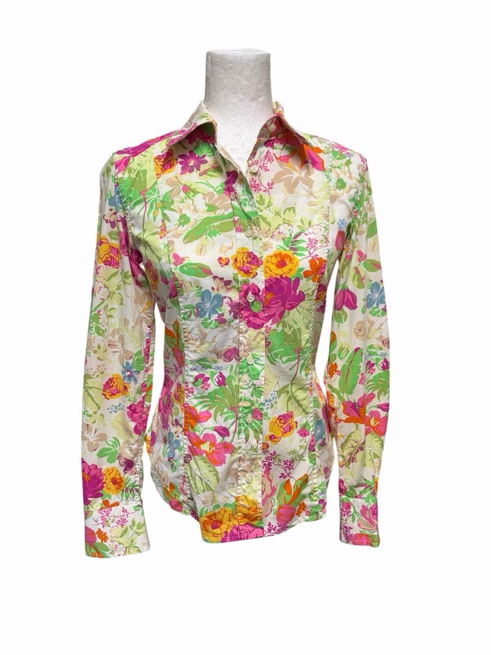 ETRO Floral Print Long Sleeve Cotton Blouse Shirt Size IT 44 US Medium Designer